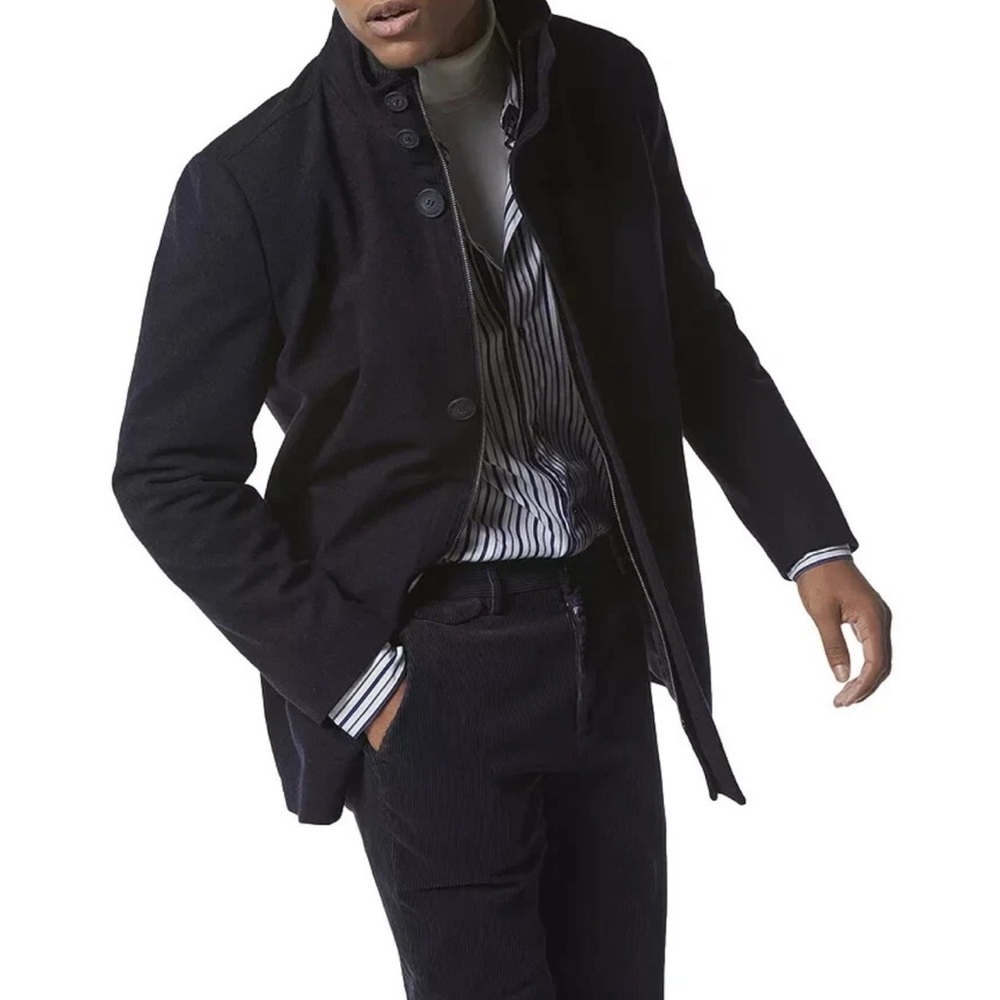 Wool ANDREW MARC Dorsey Melton Wool Blend Car Coat Black Quiet Luxury Academia M